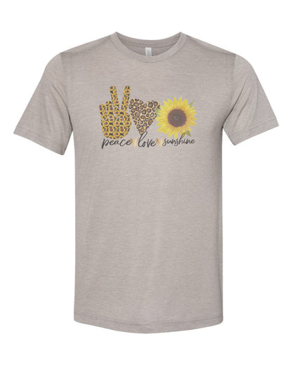 Peace Love Sunshine, Boho Shirt, Sunflower Tee, Sublimation T, Peace, Love, Sunflower Lover, Inspirational, Gift For Her, Mom T, Flowers - Chase Me Tees LLC