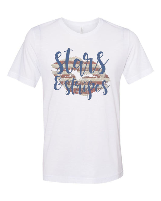 4th Of July Shirt, Stars and Stripes Lips, Women's 4th Of July Tee, Independence Day T, Gift For Her, Fireworks, Stars and Stripes Shirt - Chase Me Tees LLC