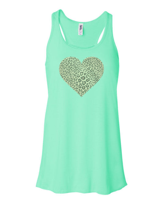 Leopard Heart, Leopard Tank Top, Racerback Tank Top, Sublimation, Boho Racerback, Boho Tank, Workout Top, Soft Bella Tank, Gift For Her - Chase Me Tees LLC