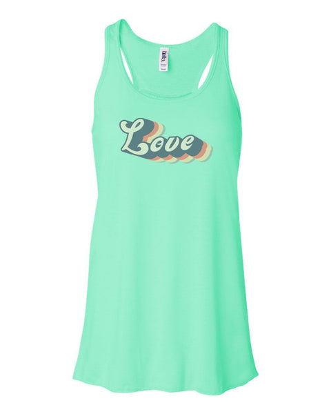 Racerback, LOVE, Retro Tank Top, Vintage Racerback, Soft Bella Canvas, Sublimation, Gift For Her, Vintage Tank, Ladies Top, 70's Tank, 80's - Chase Me Tees LLC