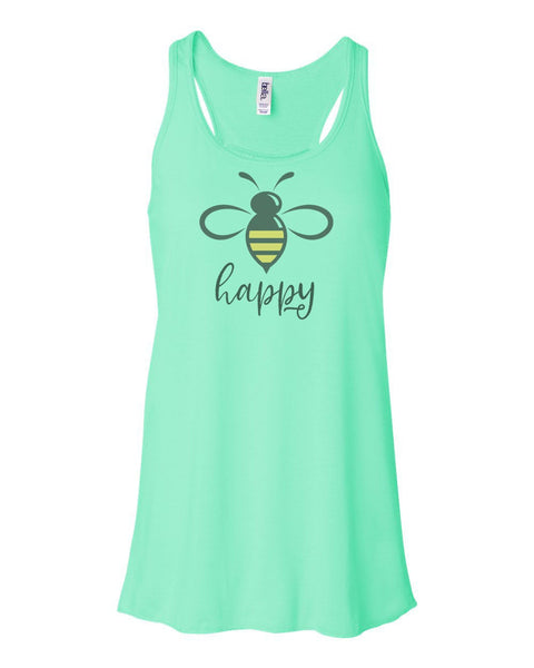 Racerback, Bee Happy,  Soft Bella Canvas, Sublimation, Bee Lover, Bee Tank Top, Bumble Bee, Honey Bee, Be Happy Shirt, Happniess, Inspire T - Chase Me Tees LLC