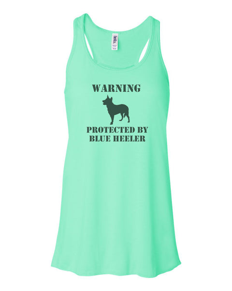 Racerback, Blue Heeler Mom, Warning Protected By Blue Heeler, Bella Canvas, Sublimation, Blue Heeler Owner, Gift For Her, Workout Clothes - Chase Me Tees LLC