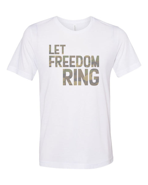 Camo Print, Let Freedom Ring, 4th Of July Tee, Unisex, Sublimation T, Camo Shirt, Independence Day, 4th Of July Shirt, Freedom, Soft Bella T - Chase Me Tees LLC