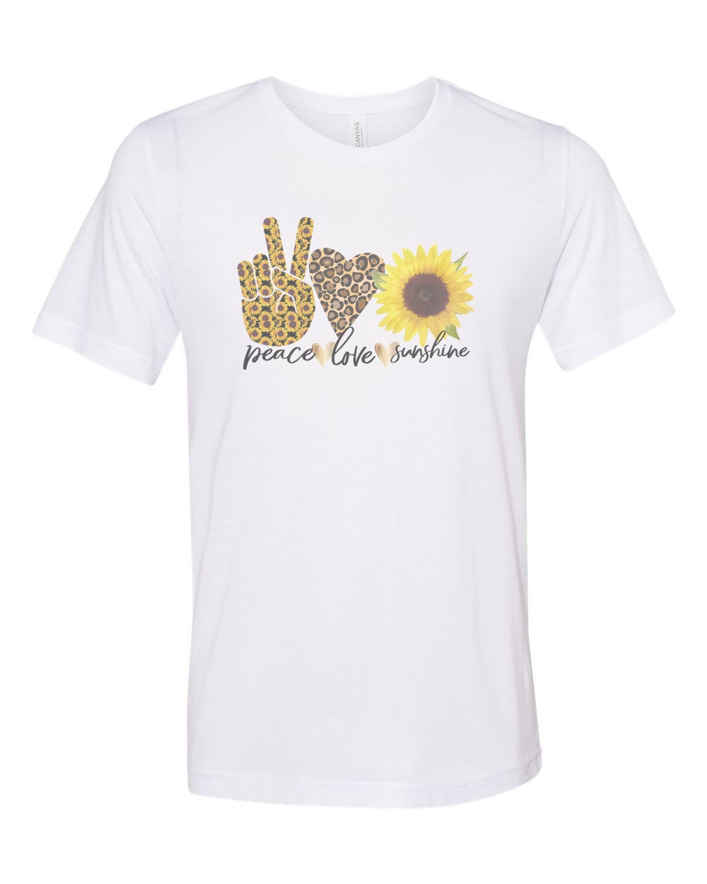 Peace Love Sunshine, Boho Shirt, Sunflower Tee, Sublimation T, Peace, Love, Sunflower Lover, Inspirational, Gift For Her, Mom T, Flowers - Chase Me Tees LLC