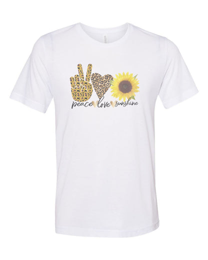 Peace Love Sunshine, Boho Shirt, Sunflower Tee, Sublimation T, Peace, Love, Sunflower Lover, Inspirational, Gift For Her, Mom T, Flowers - Chase Me Tees LLC