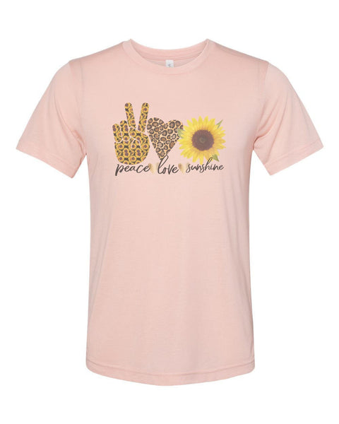 Peace Love Sunshine, Boho Shirt, Sunflower Tee, Sublimation T, Peace, Love, Sunflower Lover, Inspirational, Gift For Her, Mom T, Flowers - Chase Me Tees LLC