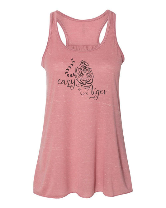 Racerback, Easy Tiger, Women's Tank Top, Sublimation, Soft Bella Tank, Workout Clothes, Tiger Lover, Gym Tank Top, Racerback Tank, Tiger Tee - Chase Me Tees LLC