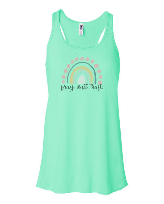 Racerback, Pray Wait Tust, Christian Tank Top, Religious, Bella Canvas, Sublimation, Trendy Tops, Ladies, Gift For Her, Workout Clothes - Chase Me Tees LLC