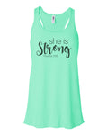 She Is Strong, Racerback, Proverbs 31:25, Christian Tank, Workout Clothes, Soft Bella Canvas, Sublimation, Gift For Her, Racerback Tank Top - Chase Me Tees LLC