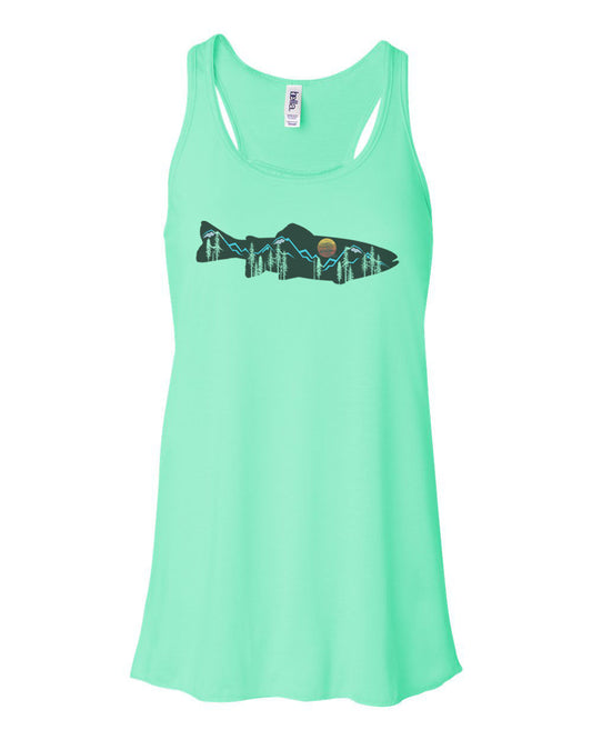 Mountain Tank Top, Mountain Trout, Fishing Tank, Fly Fishing Racerback, Soft Bella Canvas, Sublimation, Women's Fishing Shirt, Mountain Girl - Chase Me Tees LLC