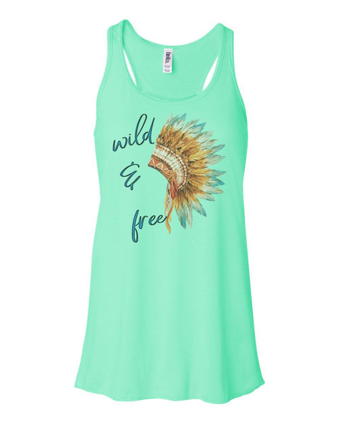 Boho Tank Top, Wild And Free, War Bonnet, Racerback, Soft Bella Canvas, Indian Headdress, Native American Shirt, Indian Bonnet, Muscle Tank - Chase Me Tees LLC