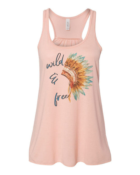 Boho Tank Top, Wild And Free, War Bonnet, Racerback, Soft Bella Canvas, Indian Headdress, Native American Shirt, Indian Bonnet, Muscle Tank - Chase Me Tees LLC