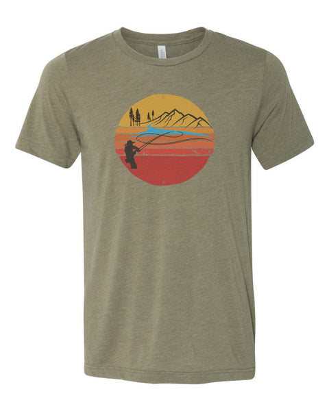 Fishing Shirt, Sun Down, Fly Fishing Shirt, Trout Fishing Shirt, Unisex Fishing Tee, Soft Bella T, Sublimation, Fishing Apparel, Colorado - Chase Me Tees LLC