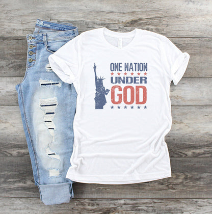 Patriotic Shirt, One Nation Under God, Unisex T, Soft Bella Canvas, America Shirt, Merica Shirt, Lady Liberty Tee, Vintage Tees, USA Shirt - Chase Me Tees LLC
