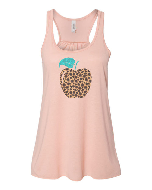 Leopard Apple, Teacher Tank Top, Teacher Racerback, Gift For Teacher, Women's Racerback, Soft Bella Tank, School Tank Top, Back To School - Chase Me Tees LLC