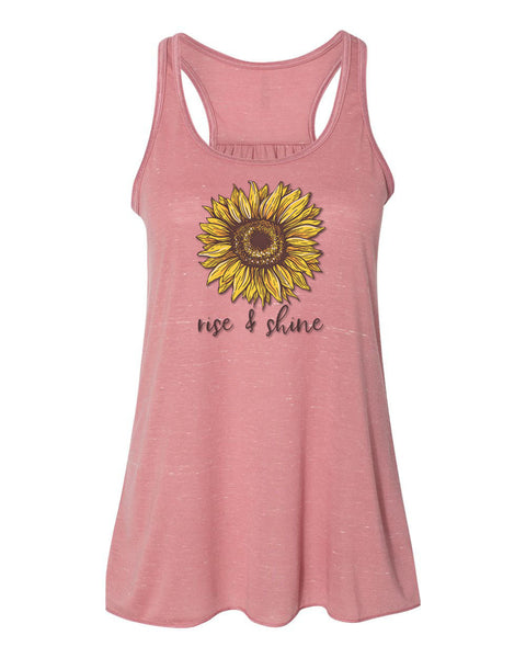 Sunflower Tank, Rise And Shine, Women's Racerback, Soft Bella Tank, Sunflower Shirt, Muscle Tank, Rise And Shine Shirt, Workout Shirt, Tanks - Chase Me Tees LLC