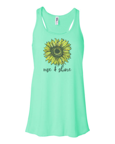 Sunflower Tank, Rise And Shine, Women's Racerback, Soft Bella Tank, Sunflower Shirt, Muscle Tank, Rise And Shine Shirt, Workout Shirt, Tanks - Chase Me Tees LLC