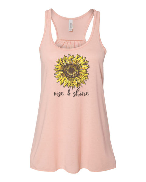 Sunflower Tank, Rise And Shine, Women's Racerback, Soft Bella Tank, Sunflower Shirt, Muscle Tank, Rise And Shine Shirt, Workout Shirt, Tanks - Chase Me Tees LLC