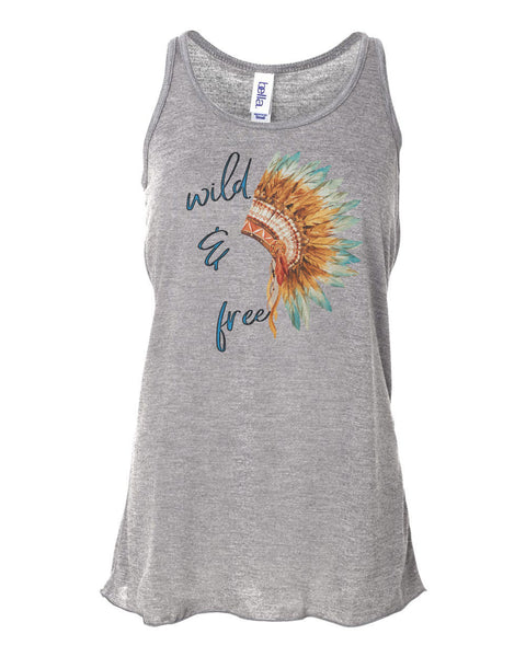 Boho Tank Top, Wild And Free, War Bonnet, Racerback, Soft Bella Canvas, Indian Headdress, Native American Shirt, Indian Bonnet, Muscle Tank - Chase Me Tees LLC