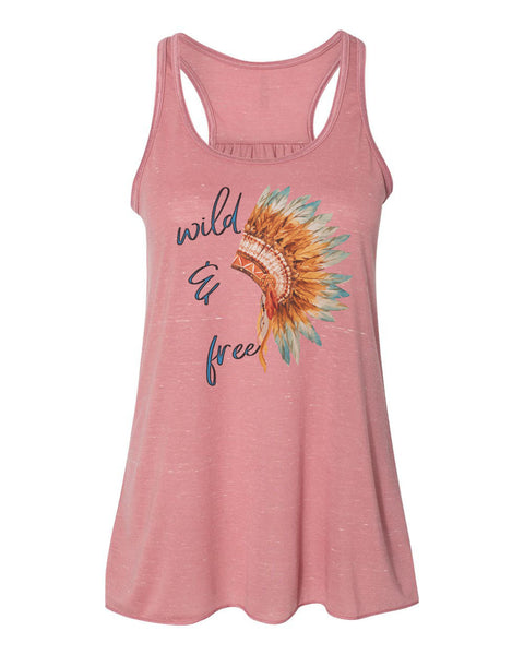Boho Tank Top, Wild And Free, War Bonnet, Racerback, Soft Bella Canvas, Indian Headdress, Native American Shirt, Indian Bonnet, Muscle Tank - Chase Me Tees LLC