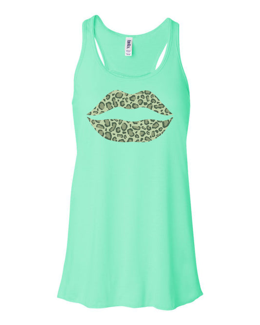 Leopard Lips, Racerback, Soft Bella Canvas, Leopard Tank Top, Gift For Her, Muscle Tank, Leopard Lips Shirt, Leopard Print Tank Top - Chase Me Tees LLC