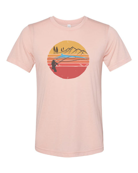 Fishing Shirt, Sun Down, Fly Fishing Shirt, Trout Fishing Shirt, Unisex Fishing Tee, Soft Bella T, Sublimation, Fishing Apparel, Colorado - Chase Me Tees LLC
