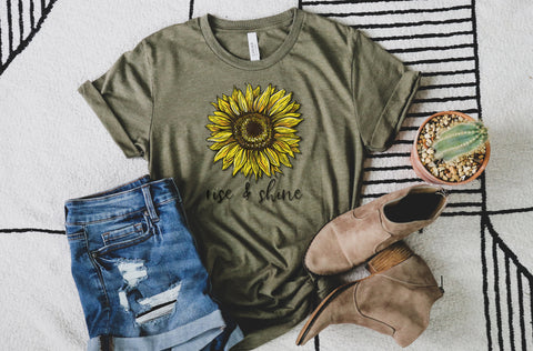 Sunflower Shirt, Rise And Shine, Soft Bella Canvas, Sublimation, Inspirational Shirt, Rise And Shine Shirt, Gift For Her, Sunflower Tee - Chase Me Tees LLC