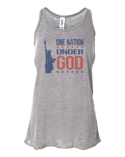 Patriotic Tank Top, One Nation Under God, America Racerback, Soft Bella Canvas, USA Tank, Women's Patriotic Shirt, Lady Liberty Shirt, Gym T - Chase Me Tees LLC