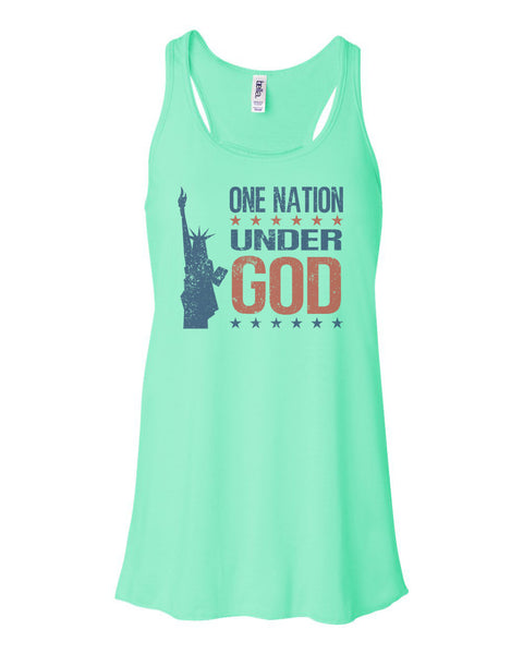 Patriotic Tank Top, One Nation Under God, America Racerback, Soft Bella Canvas, USA Tank, Women's Patriotic Shirt, Lady Liberty Shirt, Gym T - Chase Me Tees LLC