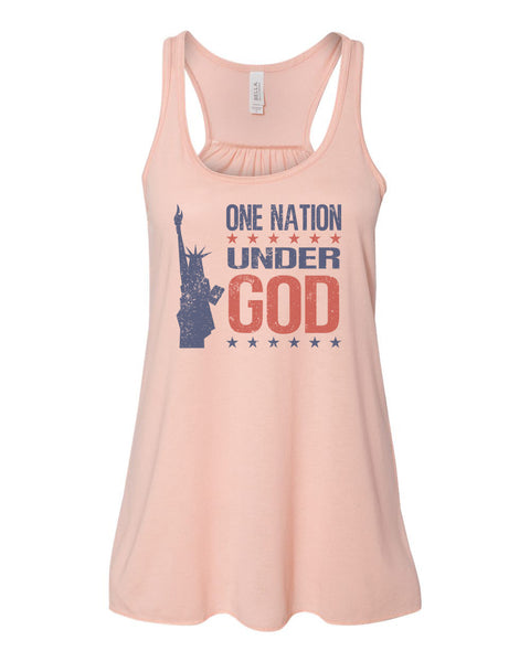 Patriotic Tank Top, One Nation Under God, America Racerback, Soft Bella Canvas, USA Tank, Women's Patriotic Shirt, Lady Liberty Shirt, Gym T - Chase Me Tees LLC