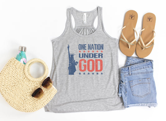 Patriotic Tank Top, One Nation Under God, America Racerback, Soft Bella Canvas, USA Tank, Women's Patriotic Shirt, Lady Liberty Shirt, Gym T - Chase Me Tees LLC