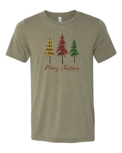 Merry Christmas Shirt, Plaid Christmas Tree, Unisex Fit, Christmas Shirt, Sublimation, Soft Bella T, Holiday Tee, Christmas Gift, Santa Tee - Chase Me Tees LLC