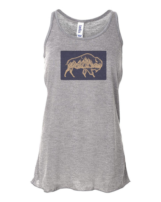 Racerback, Vintage Tank, Mountain Buffalo, Bison Tank Top, Bison Shirt, Soft Bella T, Mountain Shirt, Wildlife Tee, Boho Shirt, Mountains - Chase Me Tees LLC