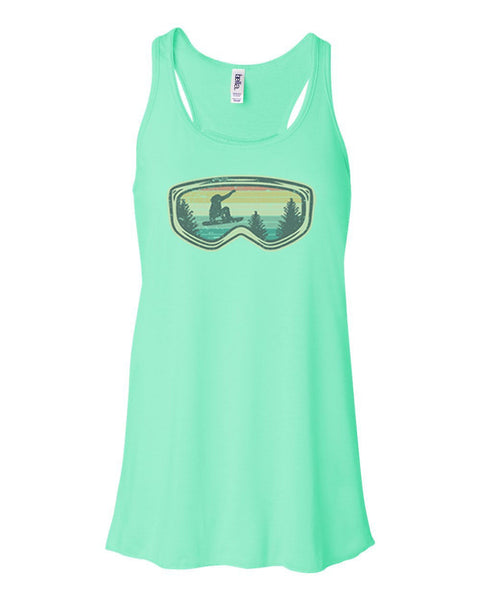 Women's Snowboarding Tank Top, Snowboard Goggles, Racerback, Soft Bella Canvas, Snowboard Shirt, Gift For Her, Skiing Apparel, Snow Goggles - Chase Me Tees LLC