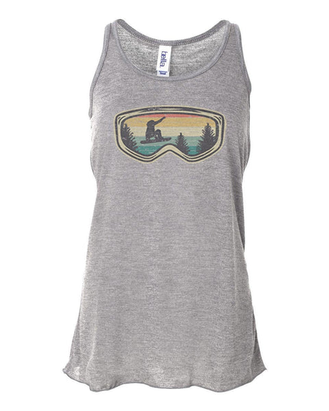 Women's Snowboarding Tank Top, Snowboard Goggles, Racerback, Soft Bella Canvas, Snowboard Shirt, Gift For Her, Skiing Apparel, Snow Goggles - Chase Me Tees LLC