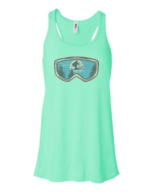 Women's Skiing Tank Top, Ski Goggles, Racerback, Soft Bella Canvas, Snow Skiing Shirt, Gift For Her, Skiing Apparel, Snow Goggles, Girls Ski - Chase Me Tees LLC