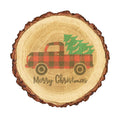 Wood Slice Ornament, Merry Christmas Truck, Wood Ornament, Christmas Decor, Vintage Ornament, Christmas Tree Decoration, Sublimation, Plaid - Chase Me Tees LLC