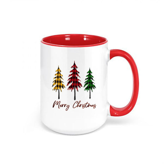Merry Christmas Mug, Christmas Mug, Plaid Christmas Tree, Christmas Coffee Mug, Plaid Mug, Buffalo Plaid Mug, Christmas Cup, 15oz - Chase Me Tees LLC