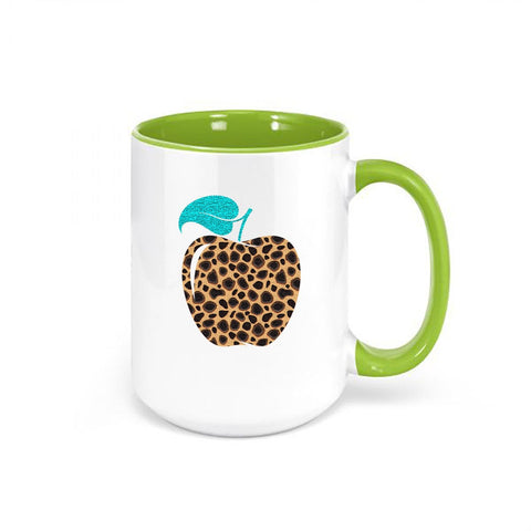 Leopard Mug, Gift For Teacher, Leopard Apple, Teacher Coffee Cup, Leopard Print Mug, Apple Mug, Teacher Mug, Boho Coffee Cup, Boho Mug - Chase Me Tees LLC