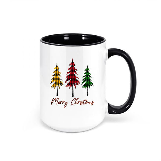 Merry Christmas Mug, Christmas Mug, Plaid Christmas Tree, Christmas Coffee Mug, Plaid Mug, Buffalo Plaid Mug, Christmas Cup, 15oz - Chase Me Tees LLC