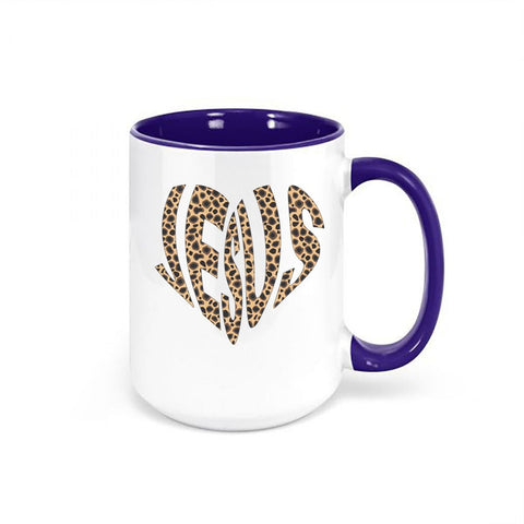 Christian Mug, Leopard Jesus Heart, Religious Mugs, Leopard Print Mug, Jesus Coffee Cup, Leopard Cup, Gift For Her, Leopard Heart, Mom Mug - Chase Me Tees LLC