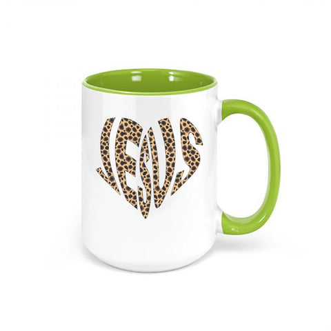 Christian Mug, Leopard Jesus Heart, Religious Mugs, Leopard Print Mug, Jesus Coffee Cup, Leopard Cup, Gift For Her, Leopard Heart, Mom Mug - Chase Me Tees LLC