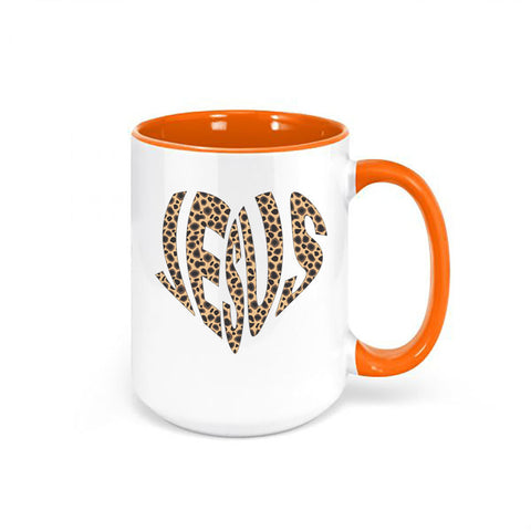 Christian Mug, Leopard Jesus Heart, Religious Mugs, Leopard Print Mug, Jesus Coffee Cup, Leopard Cup, Gift For Her, Leopard Heart, Mom Mug - Chase Me Tees LLC