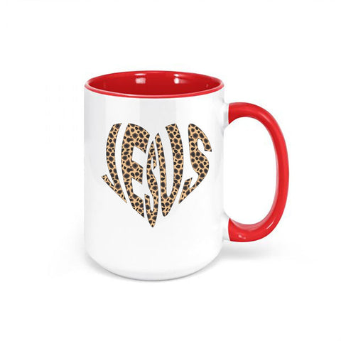 Christian Mug, Leopard Jesus Heart, Religious Mugs, Leopard Print Mug, Jesus Coffee Cup, Leopard Cup, Gift For Her, Leopard Heart, Mom Mug - Chase Me Tees LLC