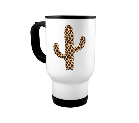 Leopard Cactus, Cactus Mug, Leopard Print Mug, 14oz Travel Mug, Cactus Gift, Gift For Her, Leopard Print Mug, Birthday Gift, Gift For Mom - Chase Me Tees LLC