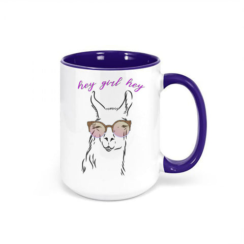 Llama Coffee Mug, Hey Girl Hey, Llama Mug, Llama Lover, Llama With Sunglasses, Hey Girl Hey Mug, Hey Girl Hey Cup, Gift For Her, Sublimated - Chase Me Tees LLC