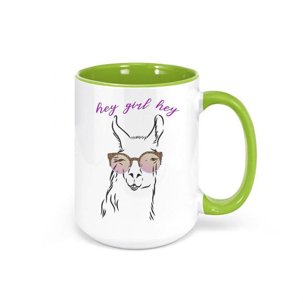 Llama Coffee Mug, Hey Girl Hey, Llama Mug, Llama Lover, Llama With Sunglasses, Hey Girl Hey Mug, Hey Girl Hey Cup, Gift For Her, Sublimated - Chase Me Tees LLC