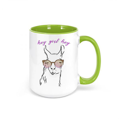 Llama Coffee Mug, Hey Girl Hey, Llama Mug, Llama Lover, Llama With Sunglasses, Hey Girl Hey Mug, Hey Girl Hey Cup, Gift For Her, Sublimated - Chase Me Tees LLC