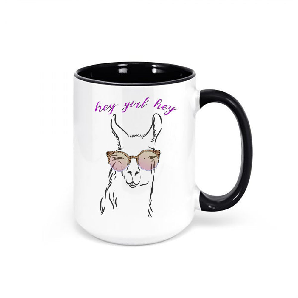 Llama Coffee Mug, Hey Girl Hey, Llama Mug, Llama Lover, Llama With Sunglasses, Hey Girl Hey Mug, Hey Girl Hey Cup, Gift For Her, Sublimated - Chase Me Tees LLC