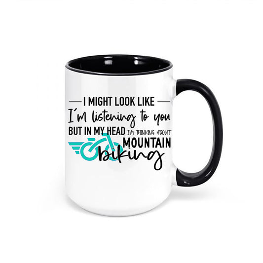 Mountain Bike Mug, Thinking About Mountain Biking, Mountain Bike Gift, Biking Mug, Gift For Him, Bicycle Mug, Bicycle Gift, Biking Cup - Chase Me Tees LLC